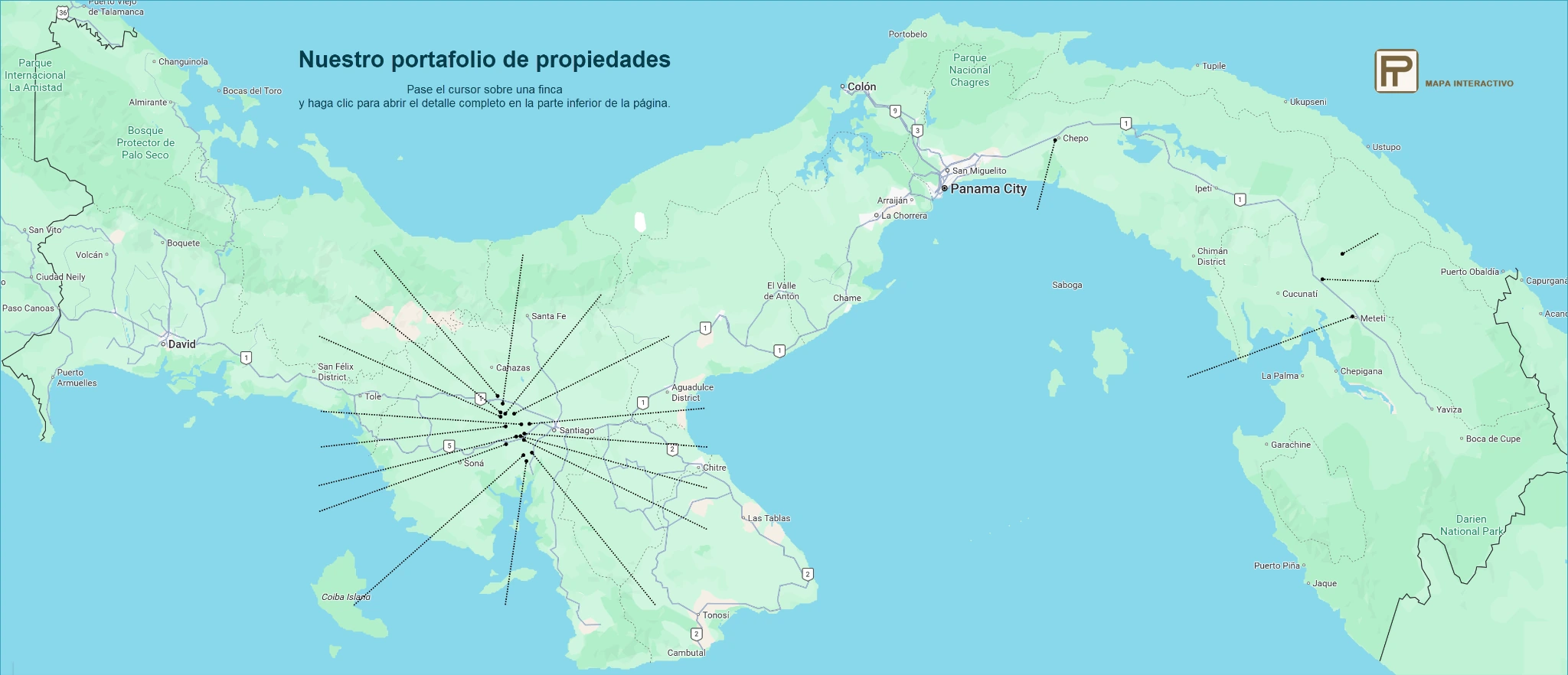 Mapa interactivo de fincas y terrenos agrícolas en Panamá